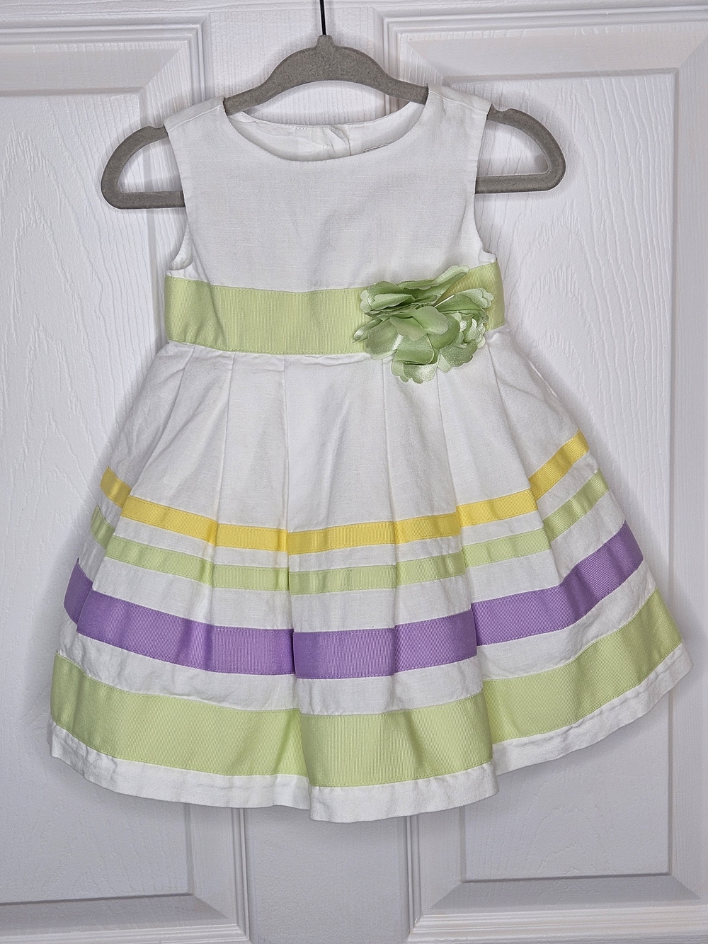NWOT Gymboree White Fit & Flare Dress Baby Girl 3-6M Pastel Stripes Bow Accents